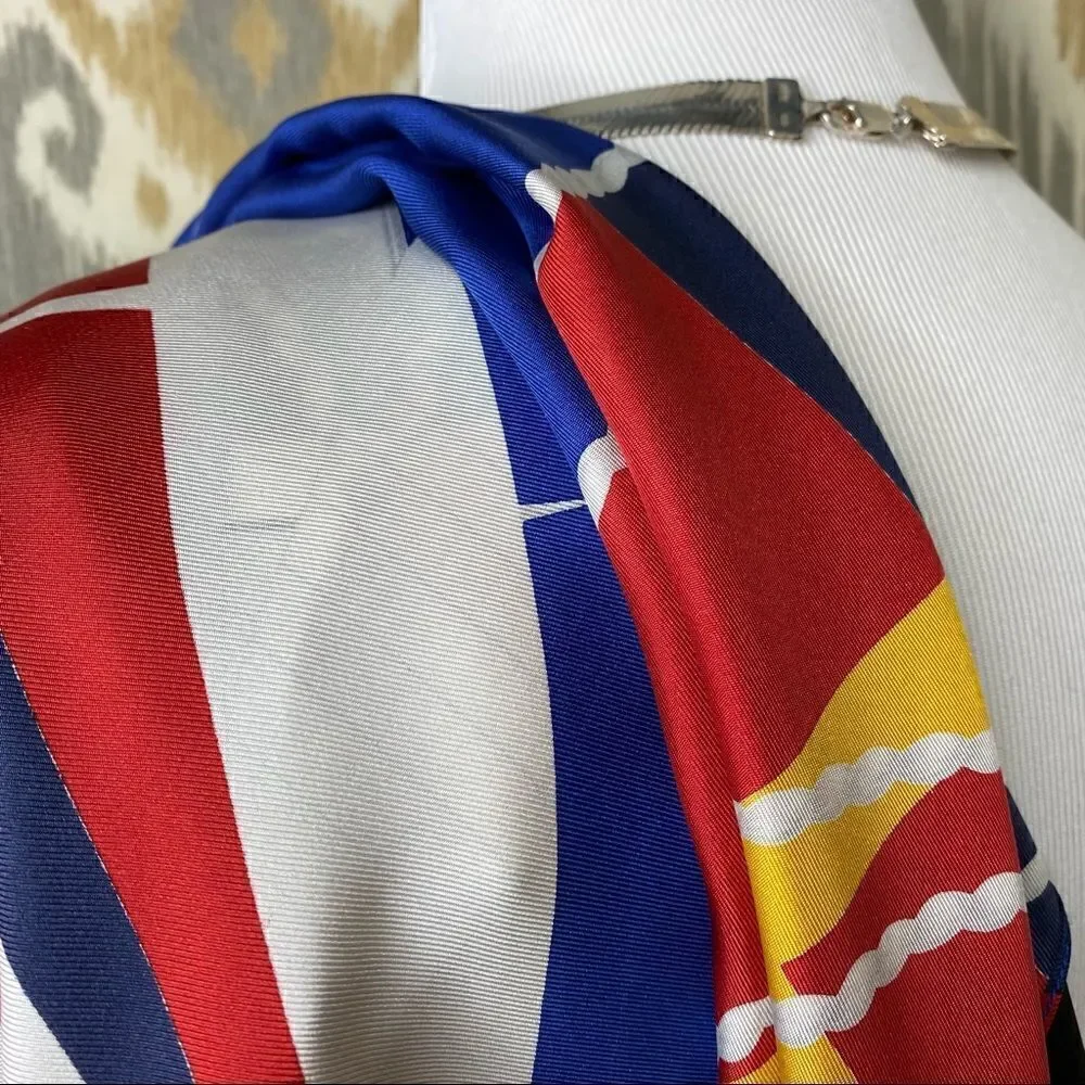 Ralph Lauren Multi Regatta Yacht Silk Scarf Silver Link Necklace Halter Top - Picture 10 of 16